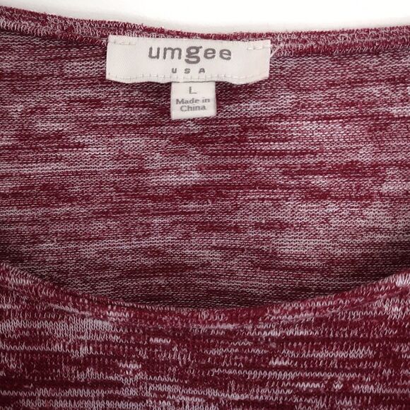 UMGEE Assymetrical Hem L Sweater Maroon White Cotton Blend LS - Picture 3 of 4
